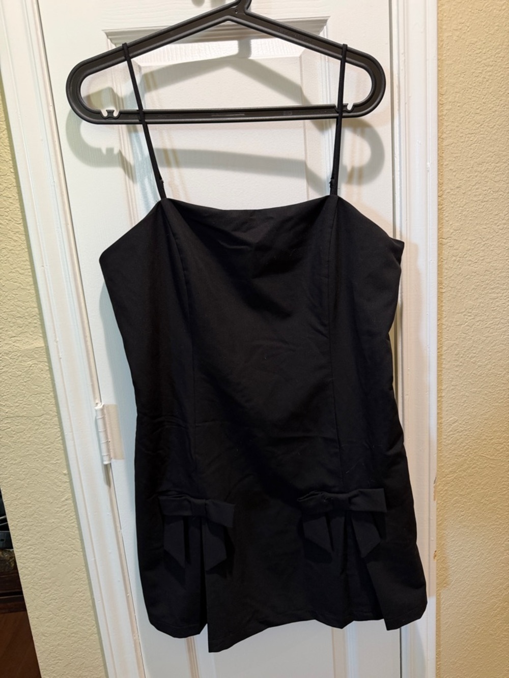 Altar'd State Black Spaghetti Strap Romper with Bow Accents